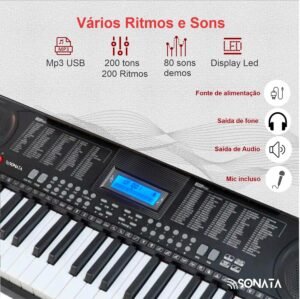 Teclado Musical Sensitivo 5 Oitavas  61 Teclas Sonata Sk8000